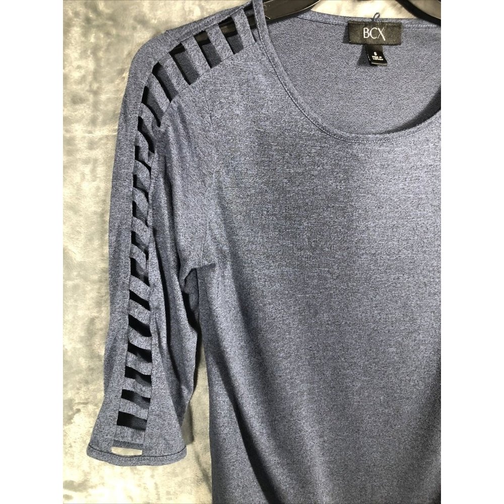 BCX Shirt Woman’s Blouse Lattice Cut Out Sleeves Size Adult Small Slate Blue - Picture 4 of 8